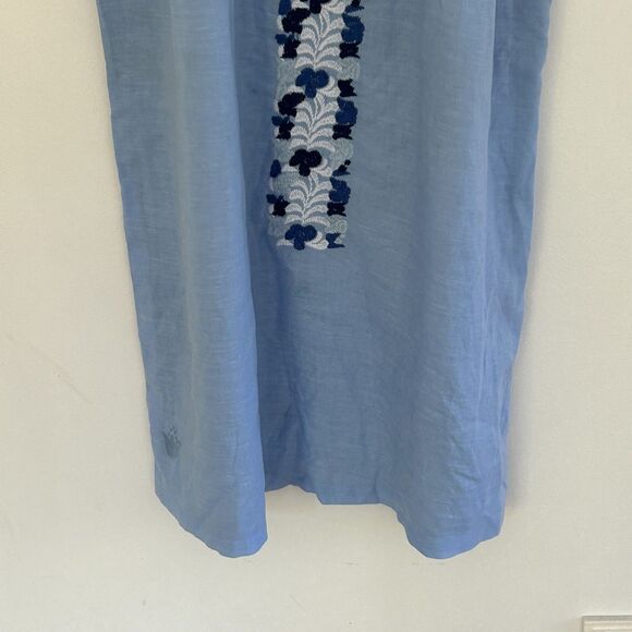 J. Marie The Libby Dress Size Small Blue Embroidered Tunic Linen Blend Lined - Picture 5 of 10